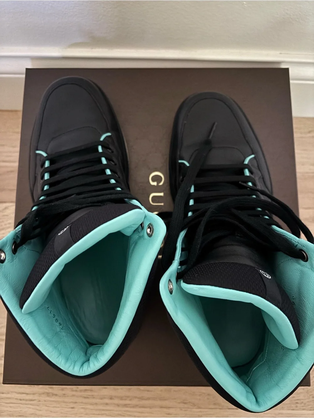 Gucci Black High-Top Sneakers with Teal Trim